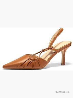 Synthetic Slingback Kitten Heel Pumps with Closed Pointed Toe